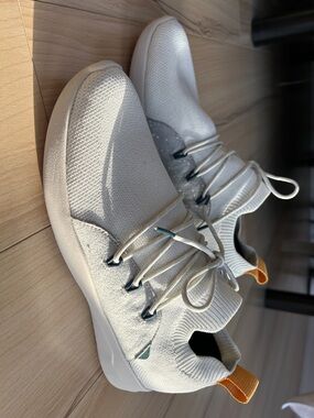 Vessi Women's Athletic Shoes in Off-White with Orange Pull Tab